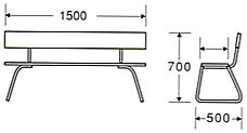 樹脂ベンチ背付ECO NO.1500の形状寸法