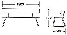 樹脂ベンチ背付ECO NO.1800の形状寸法